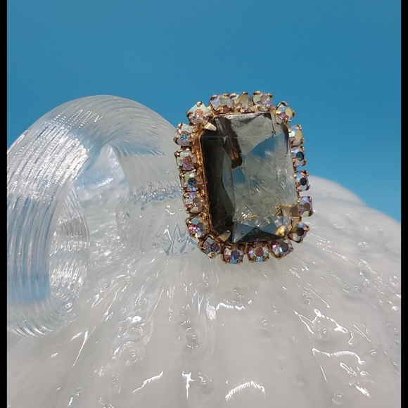 Vintage Smoky Amber Aurora Borealis Rhinestones prong set brooch or pendant - Picture 2 of 5